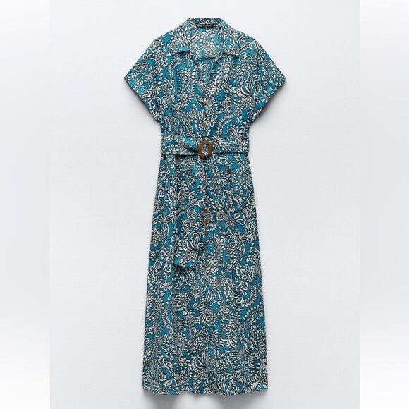 Zara belted printed dress - Picture 2 of 5